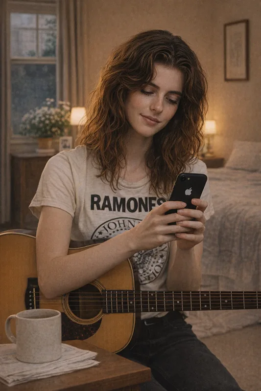 young woman using SongScratch to record songs on her phone